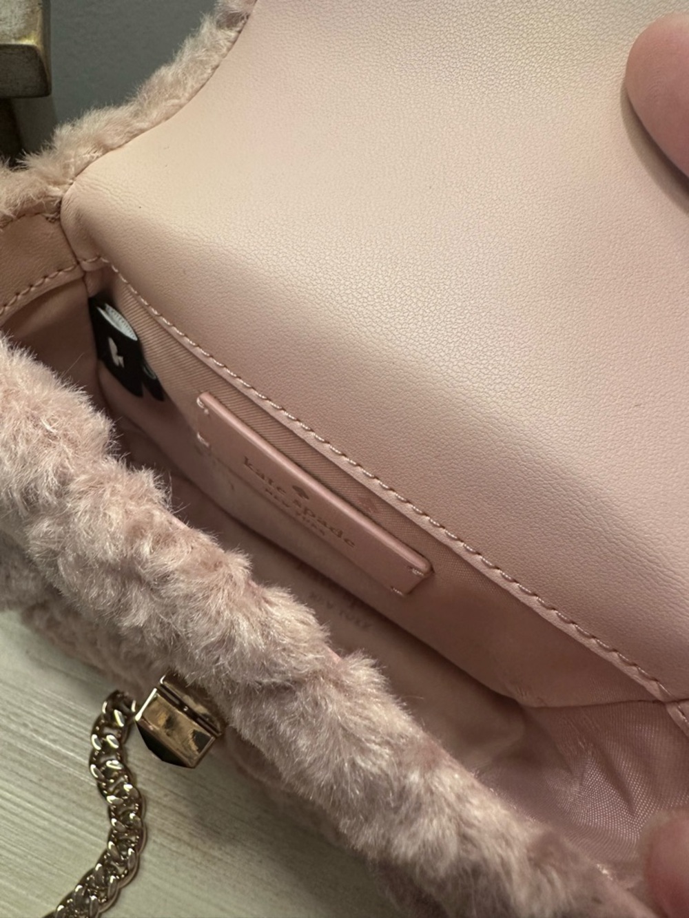 Kate Spade Rose Smoke Faux Fur Quilted Micro Flap Crossbody Bag - Picture 8 of 9